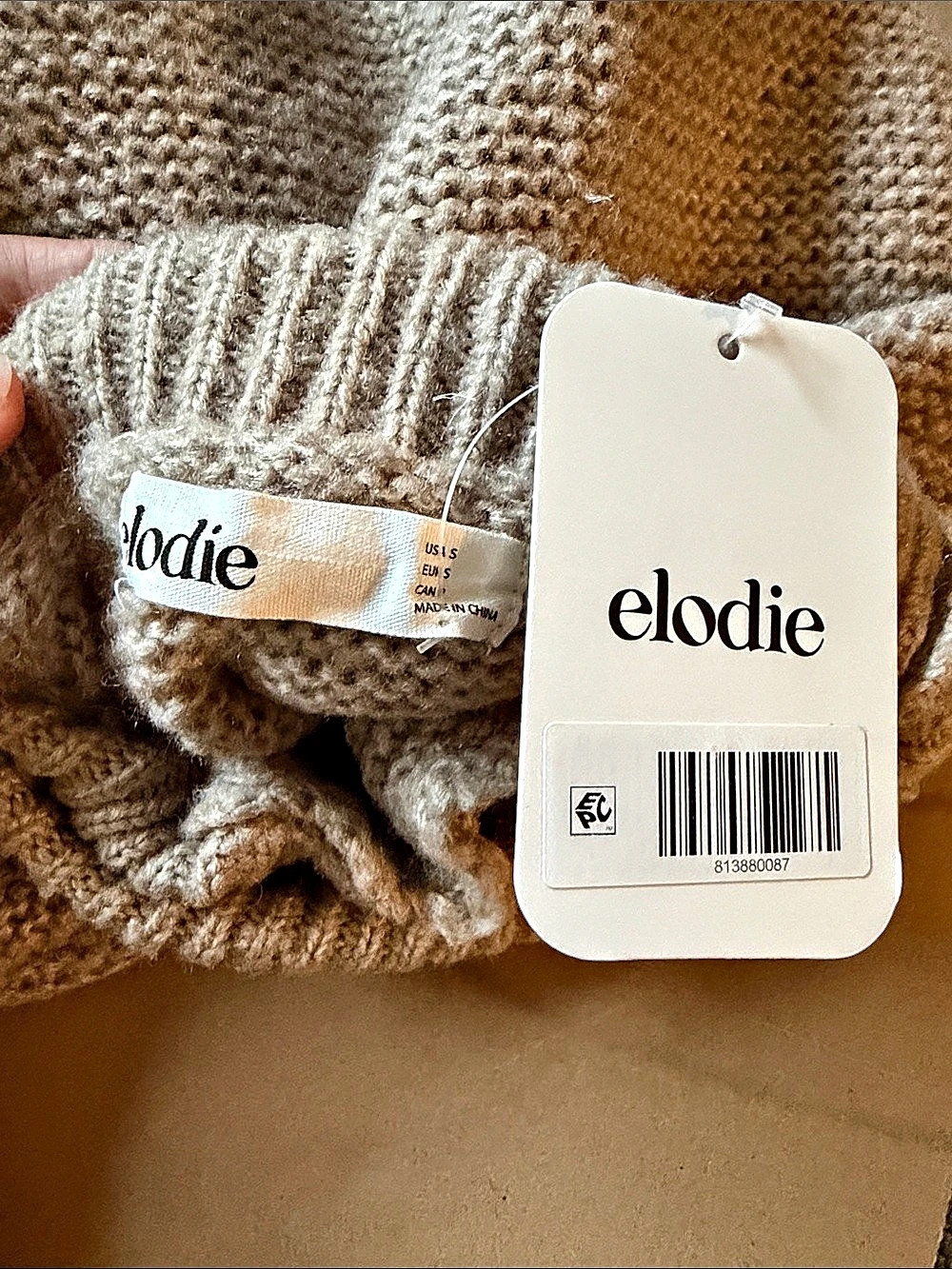 Elodie Cropped Turtleneck Knit Pullover Sweater Brown Small